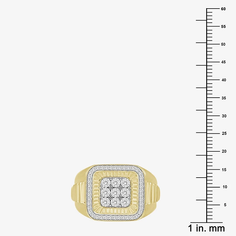 (J / I3) Mens 1/2 CT. T.W. Natural White Diamond 10K Gold Cushion Cocktail Ring