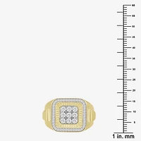 (J / I3) Mens 1/2 CT. T.W. Natural White Diamond 10K Gold Cushion Cocktail Ring