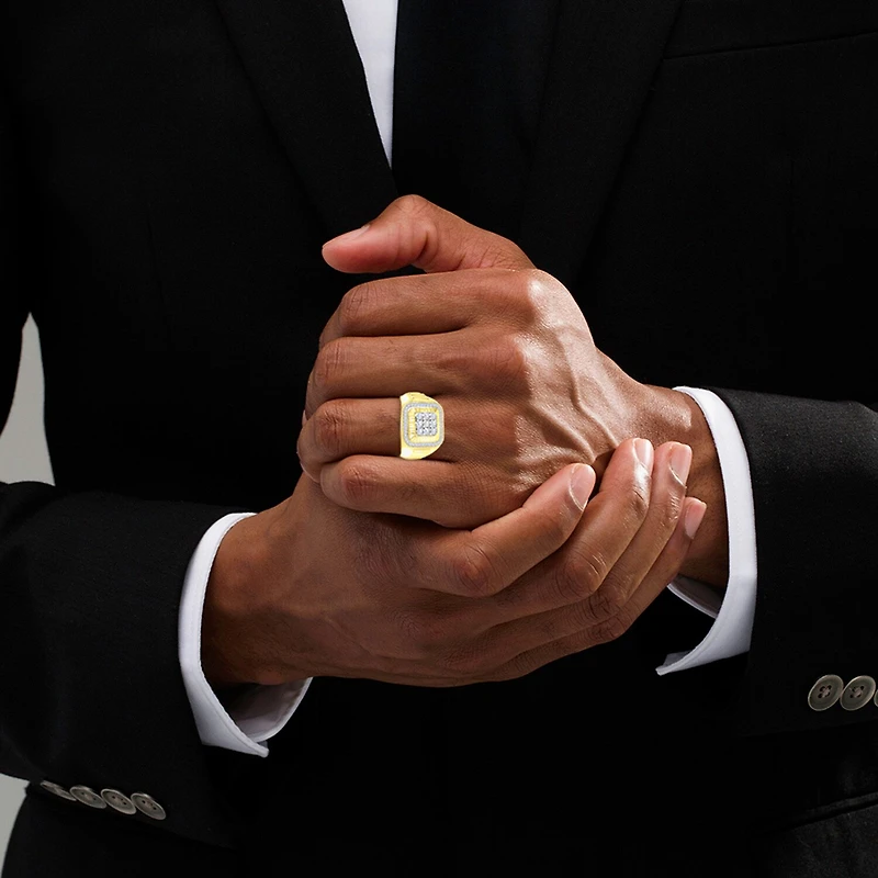 (J / I3) Mens 1/2 CT. T.W. Natural White Diamond 10K Gold Cushion Cocktail Ring