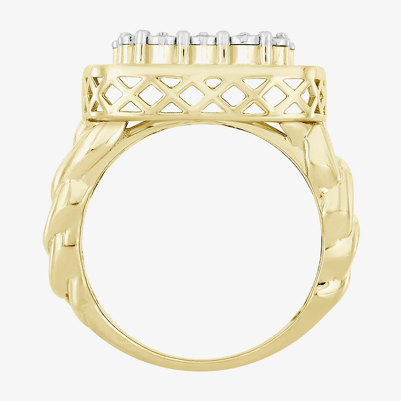 (J / I3) Mens 1 CT. T.W. Natural White Diamond 10K Gold Cushion Cocktail Ring