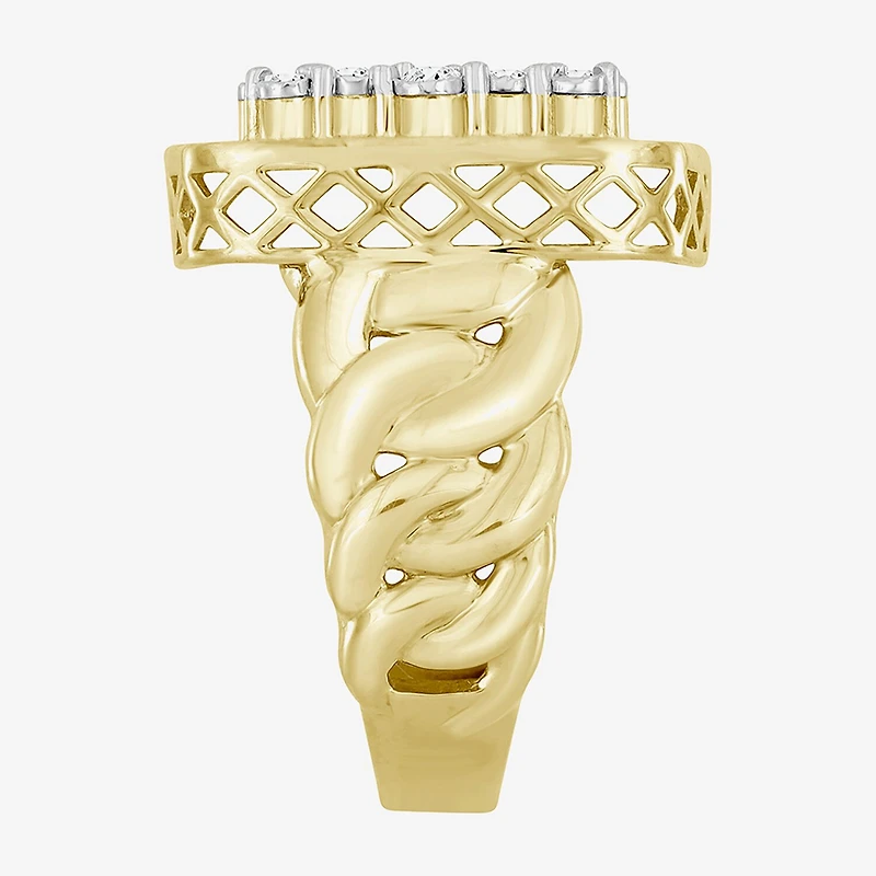 (J / I3) Mens 1 CT. T.W. Natural White Diamond 10K Gold Cushion Cocktail Ring