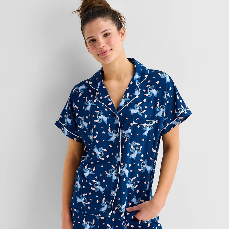 Disney Mjc Womens Lilo & Stitch Short Sleeve 2-pc. Pajama Set