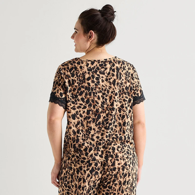 Ambrielle Womens Round Neck Short Sleeve Plus Pajama Top