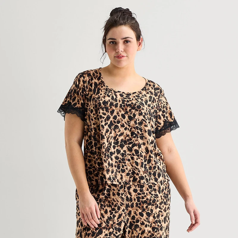 Ambrielle Womens Round Neck Short Sleeve Plus Pajama Top