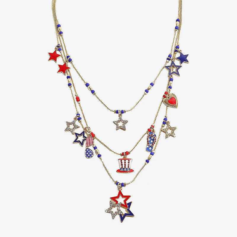 Mixit 4th Of July Layered Womens 18 Inch Strand Necklace