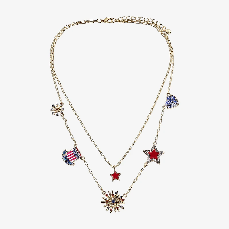 Mixit 4th Of July Layered Charm Womens 18 Inch Strand Necklace
