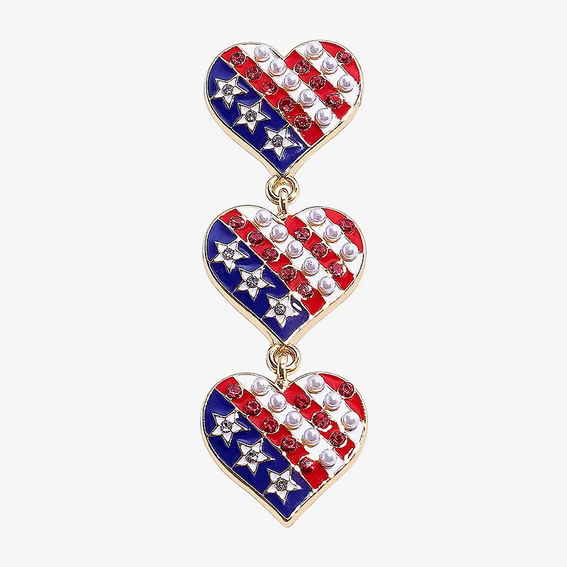 Mixit American Flag Womens Heart Star Drop Earrings