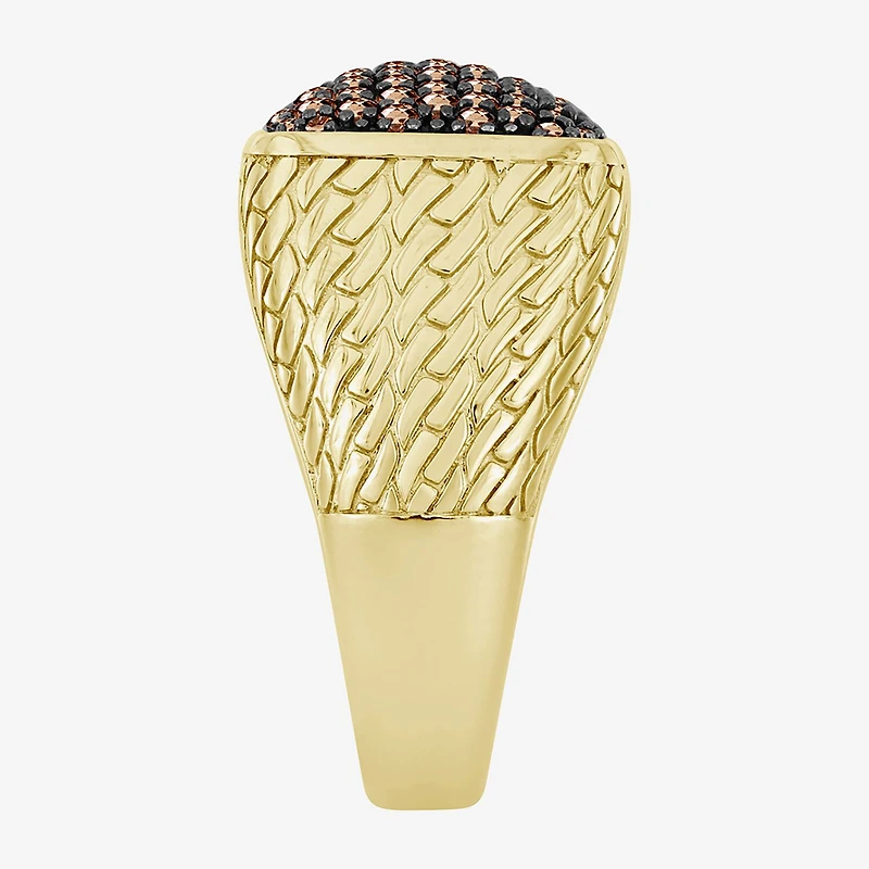 (Brown / I3) Mens 1 CT. T.W. Natural Champagne Diamond 10K Gold Cushion Cocktail Ring