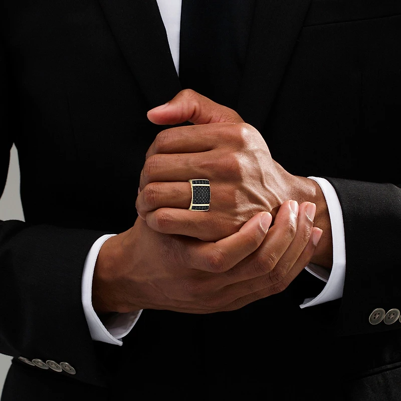 (Black / I3) Mens 1/4 CT. T.W. Natural Black Diamond 10K Gold Cocktail Ring