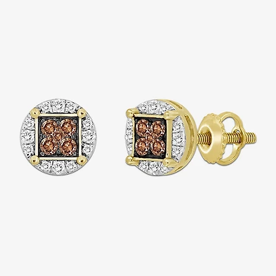 (Brown / I3) 3/4 CT. T.W. Natural Champagne Diamond 10K Gold 10mm Round Stud Earrings
