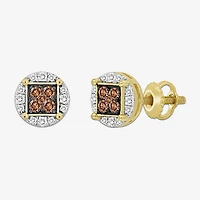 (Brown / I3) 3/4 CT. T.W. Natural Champagne Diamond 10K Gold 10mm Round Stud Earrings
