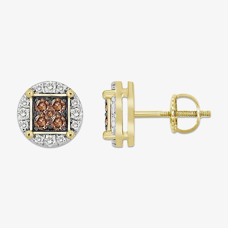 (Brown / I3) 3/4 CT. T.W. Natural Champagne Diamond 10K Gold 10mm Round Stud Earrings