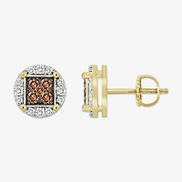 (Brown / I3) 3/4 CT. T.W. Natural Champagne Diamond 10K Gold 10mm Round Stud Earrings