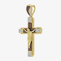 Crucifix (Brown / I3) Mens 1/2 CT. T.W. Natural Champagne Diamond 10K Gold Cross Pendant