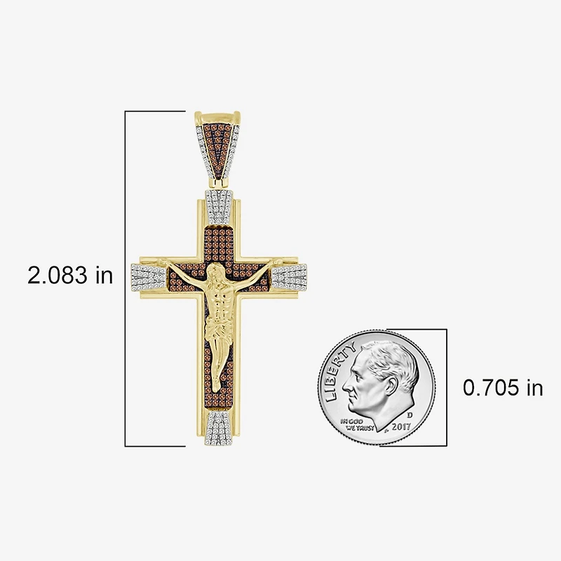 Crucifix (Brown / I3) Mens 1/2 CT. T.W. Natural Champagne Diamond 10K Gold Cross Pendant