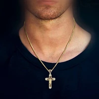 Crucifix (Brown / I3) Mens 1/2 CT. T.W. Natural Champagne Diamond 10K Gold Cross Pendant