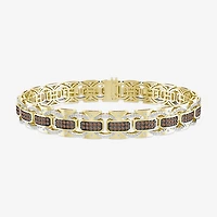 (Brown / I3) Mens 10K Gold Semisolid Link Bracelet