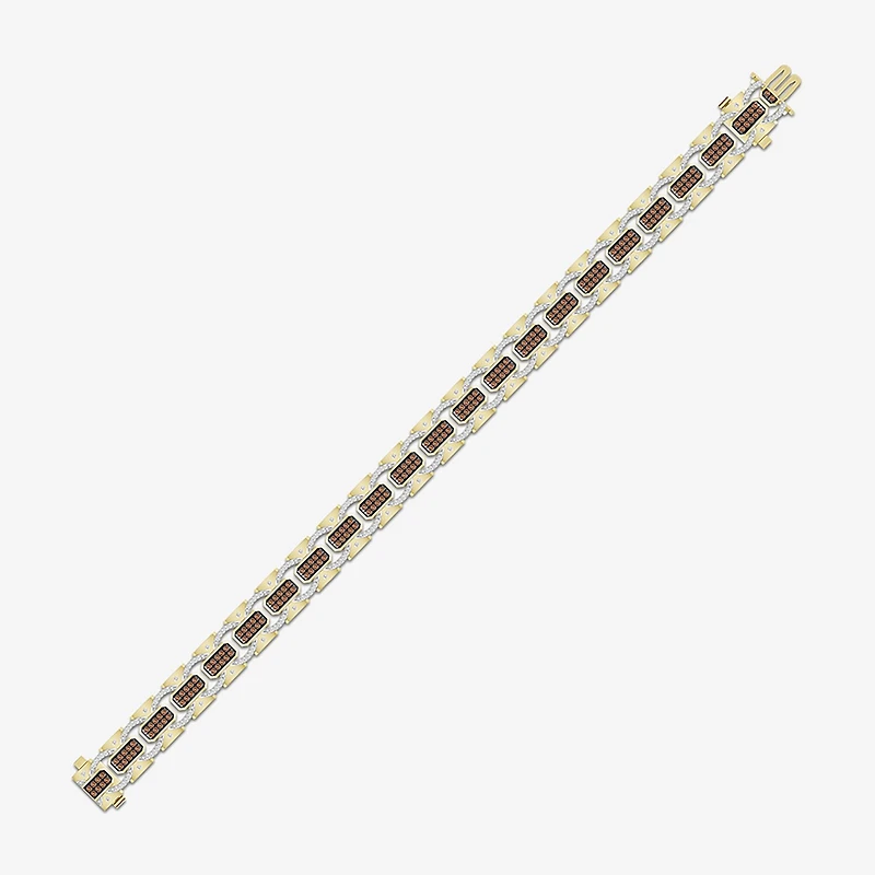 (Brown / I3) Mens 10K Gold Semisolid Link Bracelet