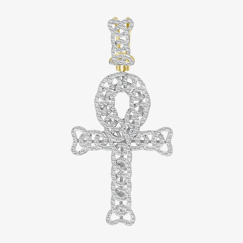 Ankh (J / I3) Mens 1/2 CT. T.W. Natural White Diamond 10K Gold Cross Pendant