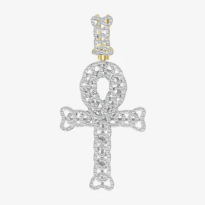 Ankh (J / I3) Mens 1/2 CT. T.W. Natural White Diamond 10K Gold Cross Pendant