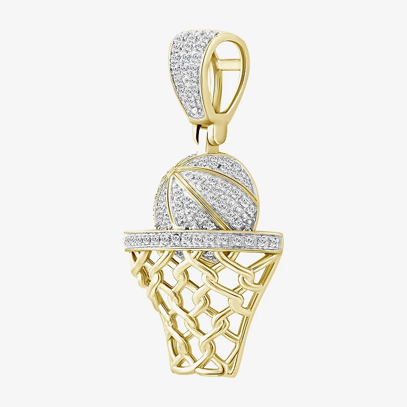 (J / I3) Mens 1/5 CT. Natural White Diamond 10K Gold Over Silver Pendant