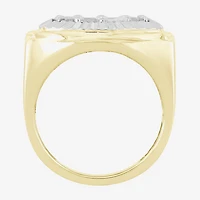 (J / I3) Mens 1/4 CT. T.W. Natural White Diamond 10K Gold Cushion Halo Cocktail Ring