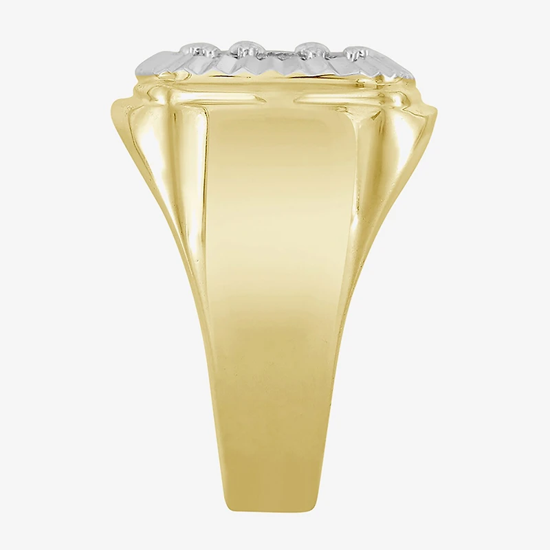 (J / I3) Mens 1/4 CT. T.W. Natural White Diamond 10K Gold Cushion Halo Cocktail Ring