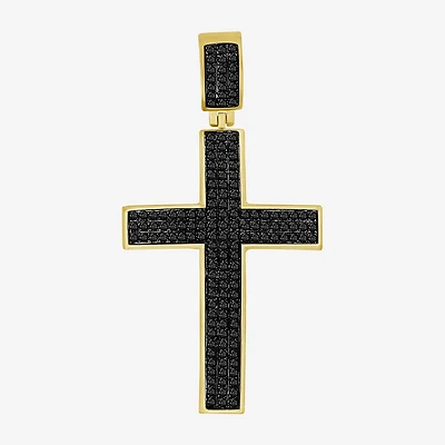 Cross (Black / I3) Mens 1/2 CT. T.W. Natural Black Diamond 10K Gold Cross Pendant