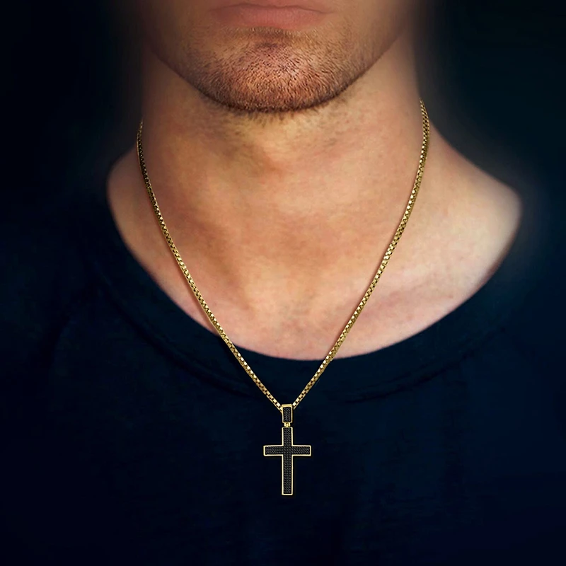 Cross (Black / I3) Mens 1/2 CT. T.W. Natural Black Diamond 10K Gold Cross Pendant