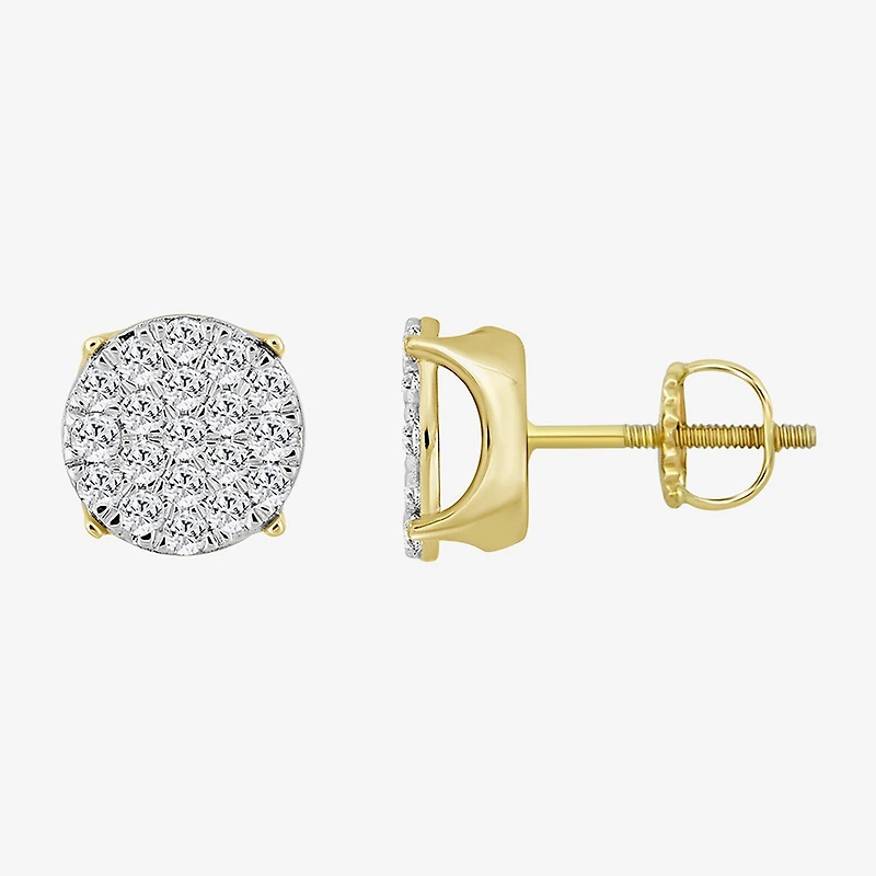 (J / I3) 1 CT. T.W. Natural White Diamond 10K Gold 9.9mm Oval Stud Earrings