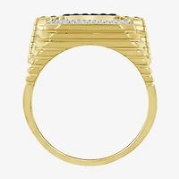(Black / I3) Mens 3/4 CT. T.W. Natural Black Diamond 10K Gold Cushion Halo Cocktail Ring
