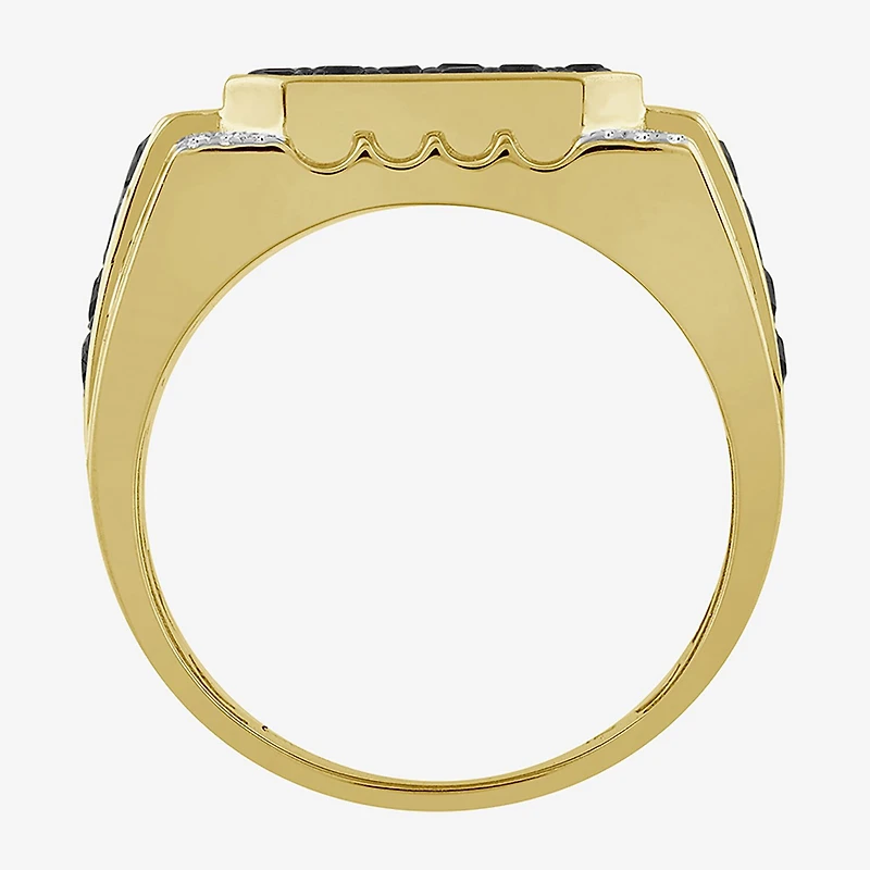 (Black / I3) Mens 1 1/2 CT. T.W. Natural Black Diamond 10K Gold Cocktail Ring