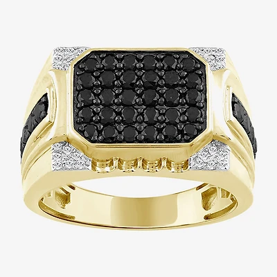 (Black / I3) Mens 1 1/2 CT. T.W. Natural Black Diamond 10K Gold Cocktail Ring