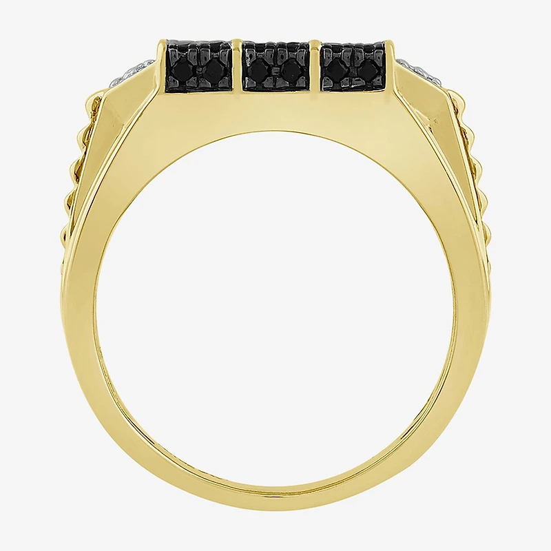 (Black / I3) Mens 1 CT. T.W. Natural Black Diamond 10K Gold Cocktail Ring