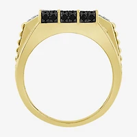 (Black / I3) Mens 1 CT. T.W. Natural Black Diamond 10K Gold Cocktail Ring