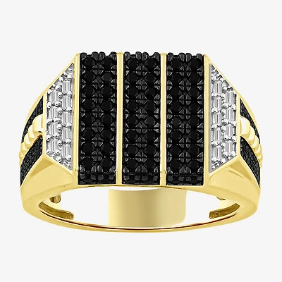 (Black / I3) Mens 1 CT. T.W. Natural Black Diamond 10K Gold Cocktail Ring