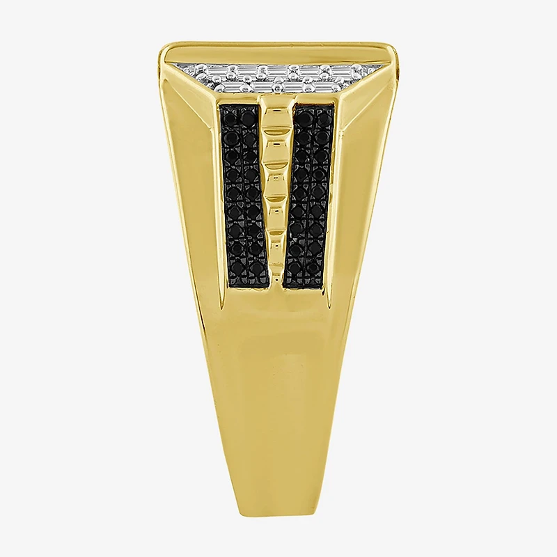 (Black / I3) Mens 1 CT. T.W. Natural Black Diamond 10K Gold Cocktail Ring