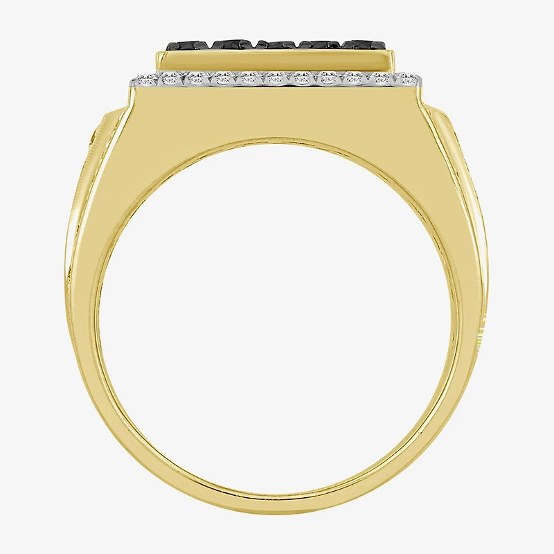 (Black / I3) Mens 1 1/4 CT. T.W. Natural Black Diamond 10K Gold Cocktail Ring