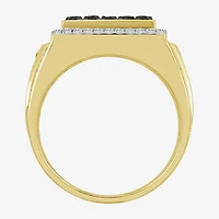 (Black / I3) Mens 1 1/4 CT. T.W. Natural Black Diamond 10K Gold Cocktail Ring