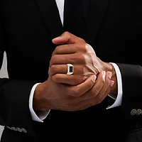 (Black / I3) Mens 1 1/4 CT. T.W. Natural Black Diamond 10K Gold Cocktail Ring