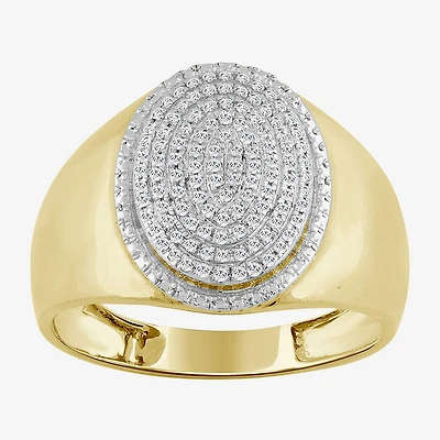 (J / I3) Mens 1/4 CT. T.W. Natural White Diamond 10K Gold Oval Halo Cocktail Ring