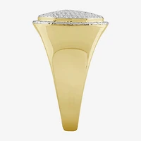 (J / I3) Mens 1/4 CT. T.W. Natural White Diamond 10K Gold Oval Halo Cocktail Ring