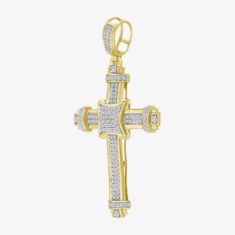 Cross (J / I3) Mens 1/2 CT. T.W. Natural White Diamond 10K Gold Cross Pendant