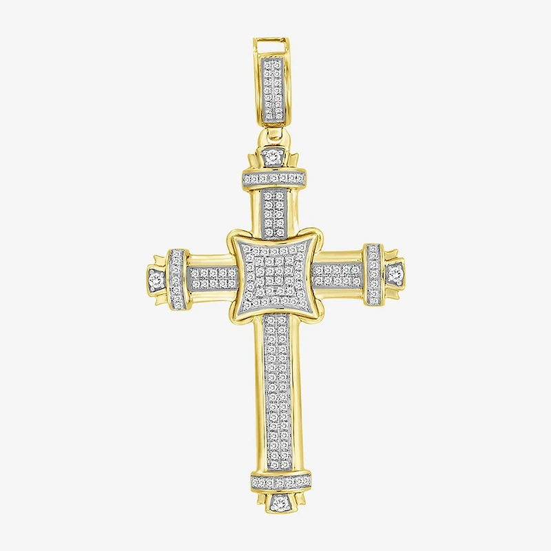 Cross (J / I3) Mens 1/2 CT. T.W. Natural White Diamond 10K Gold Cross Pendant