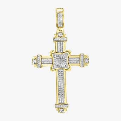 Cross (J / I3) Mens 1/2 CT. T.W. Natural White Diamond 10K Gold Cross Pendant