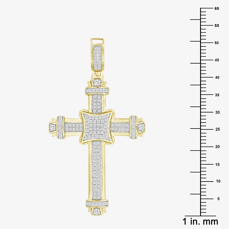 Cross (J / I3) Mens 1/2 CT. T.W. Natural White Diamond 10K Gold Cross Pendant