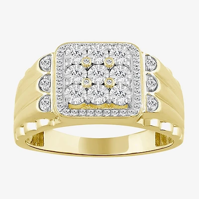 (J / I3) Mens 1/3 CT. T.W. Natural White Diamond 10K Gold Cushion Cocktail Ring