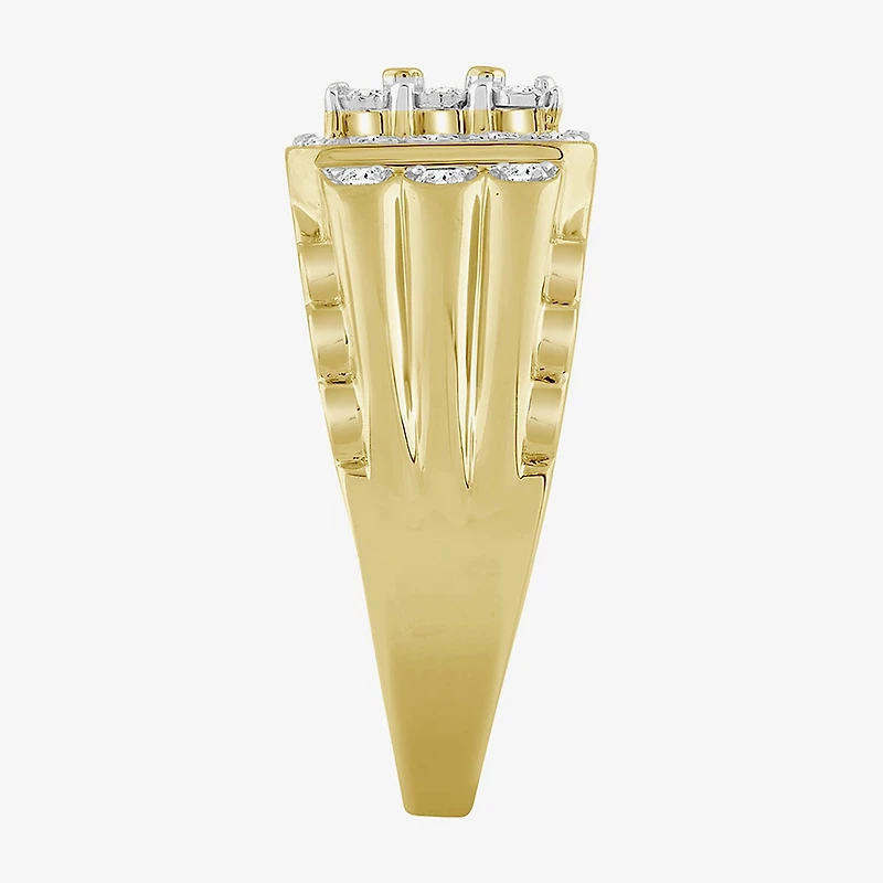 (J / I3) Mens 1/3 CT. T.W. Natural White Diamond 10K Gold Cushion Cocktail Ring