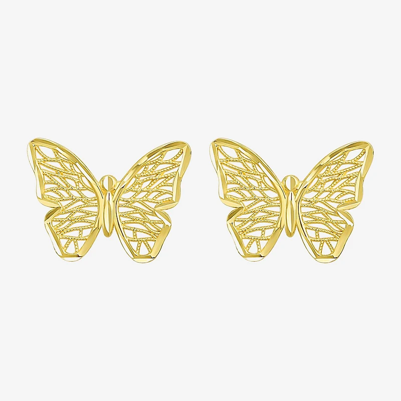 14K Gold 12mm Butterfly Stud Earrings