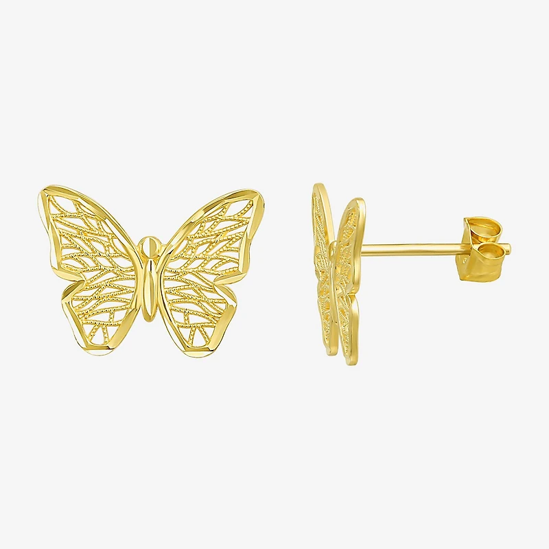 14K Gold 12mm Butterfly Stud Earrings